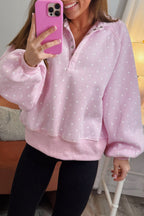 Brown polka dot print casual pullover sweatshirt with metal button collar by Dear-Lover, made of 100% polyester, for a stylish look.