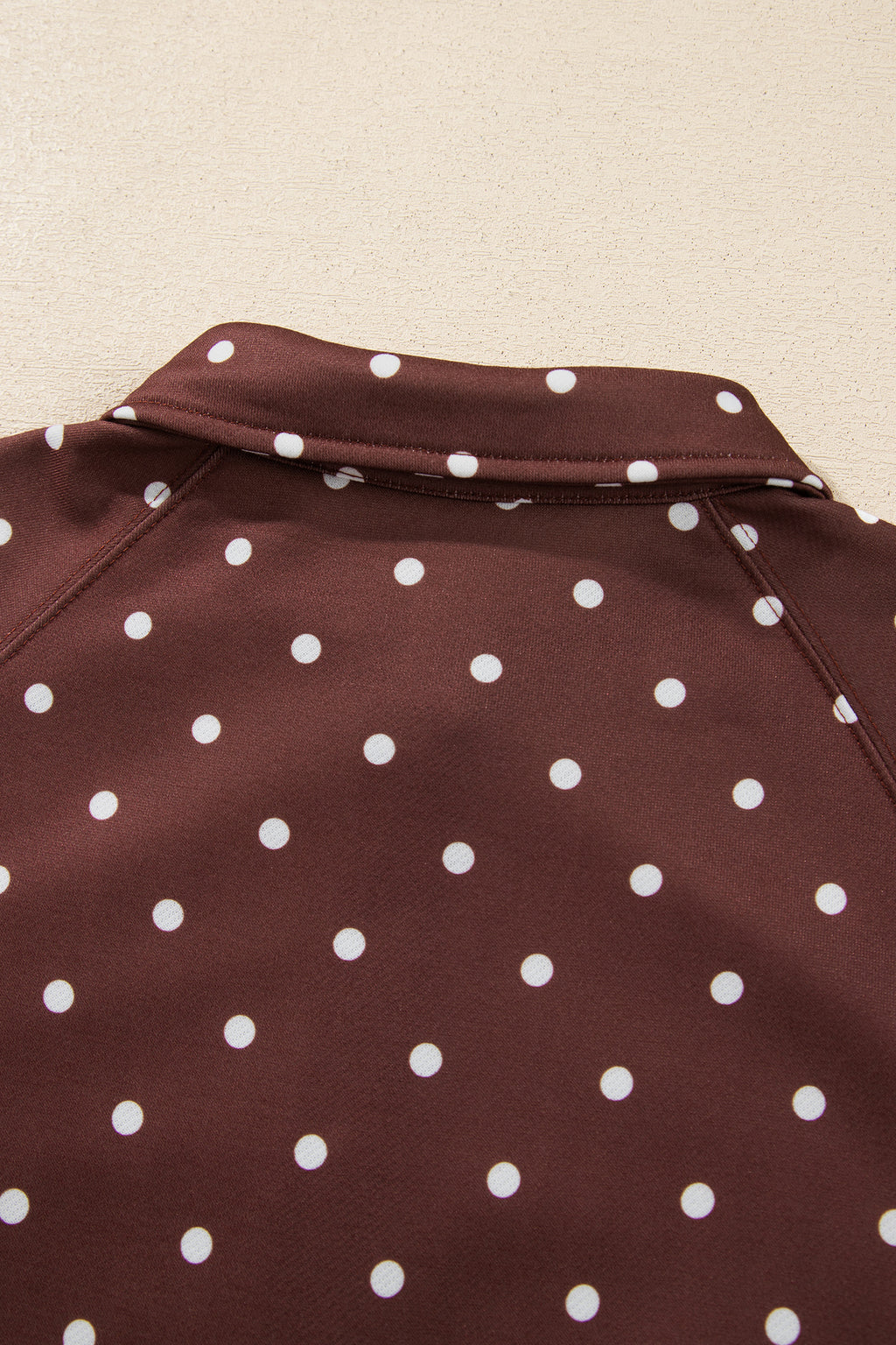 Brown polka dot print casual sweatshirt with metal button collar, made from polyester, by Dear-Lover Dropshipping.