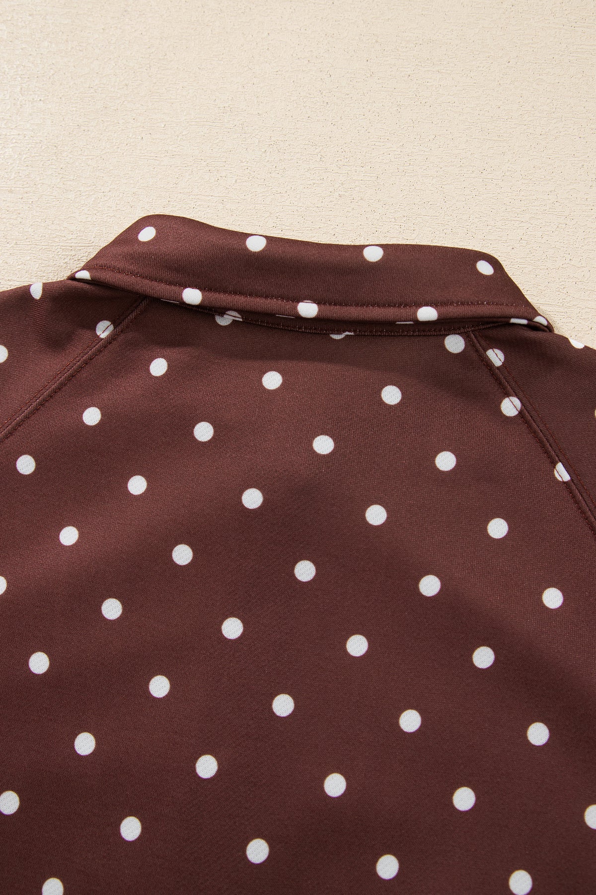 Brown polka dot print casual sweatshirt with metal button collar, made from polyester, by Dear-Lover Dropshipping.