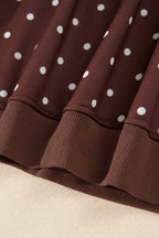 Brown polka dot print casual sweatshirt with metal button collar from Dear-Lover, made of 100% polyester, perfect for relaxed wear.