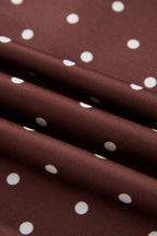 Brown polka dot print casual sweatshirt with metal button collar by Dear-Lover, made of polyester, perfect for relaxed everyday wear.