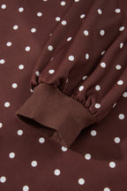 Brown polka dot print casual sweatshirt with metal button collar from Dear-Lover, made of 100% polyester, perfect for everyday wear.