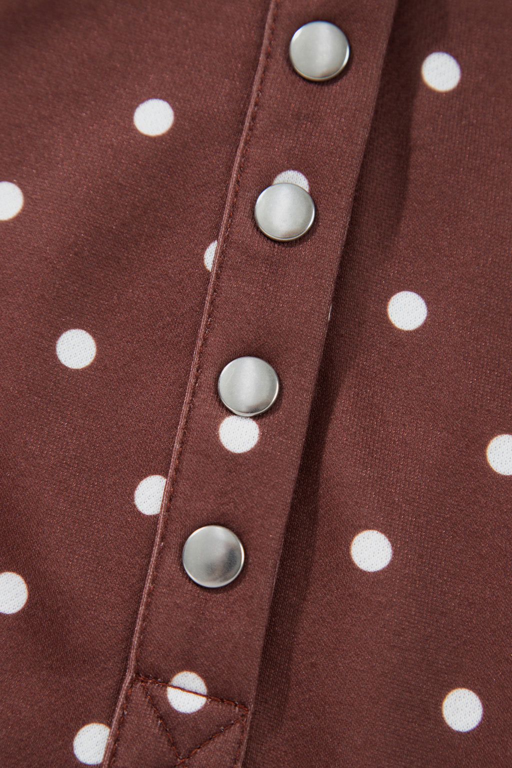 Brown polka dot print casual pullover sweatshirt with metal button collar, made of polyester, from Dear-Lover Dropshipping.