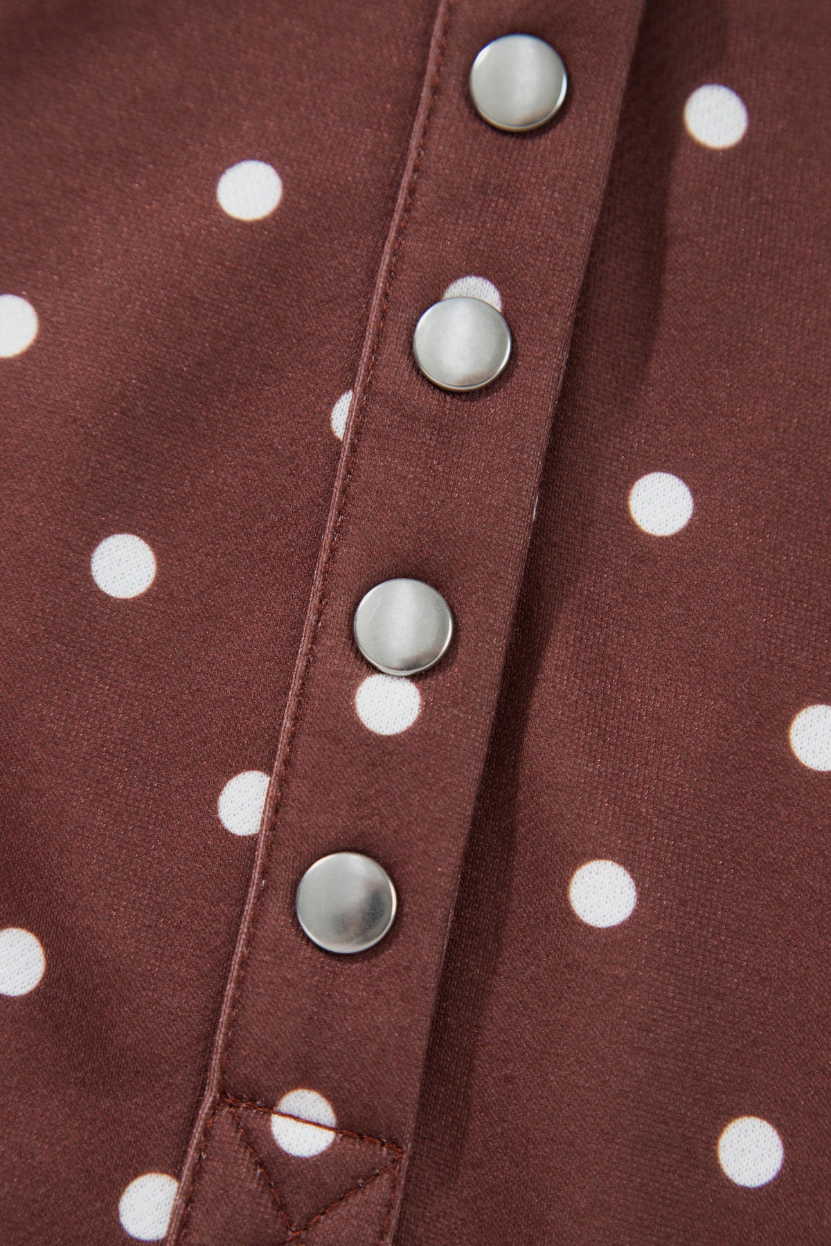 Brown polka dot print casual pullover sweatshirt with metal button collar, made of polyester, from Dear-Lover Dropshipping.