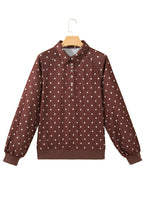 Brown polka dot print metal button collar casual sweatshirt from Dear-Lover, featuring a pullover design with a comfortable fit.