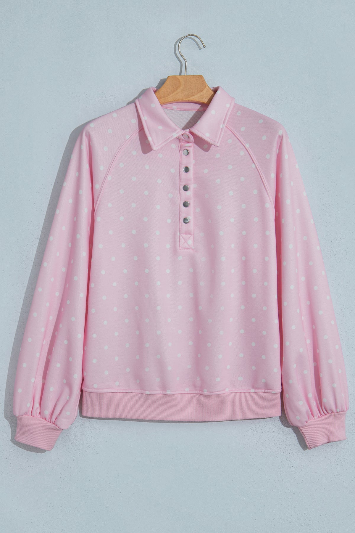 Brown polka dot print casual sweatshirt with metal button collar, from Dear-Lover, made of 100% polyester, perfect for everyday wear.