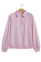 Brown polka dot print casual pullover sweatshirt with metal button collar, made of polyester, by Dear-Lover.