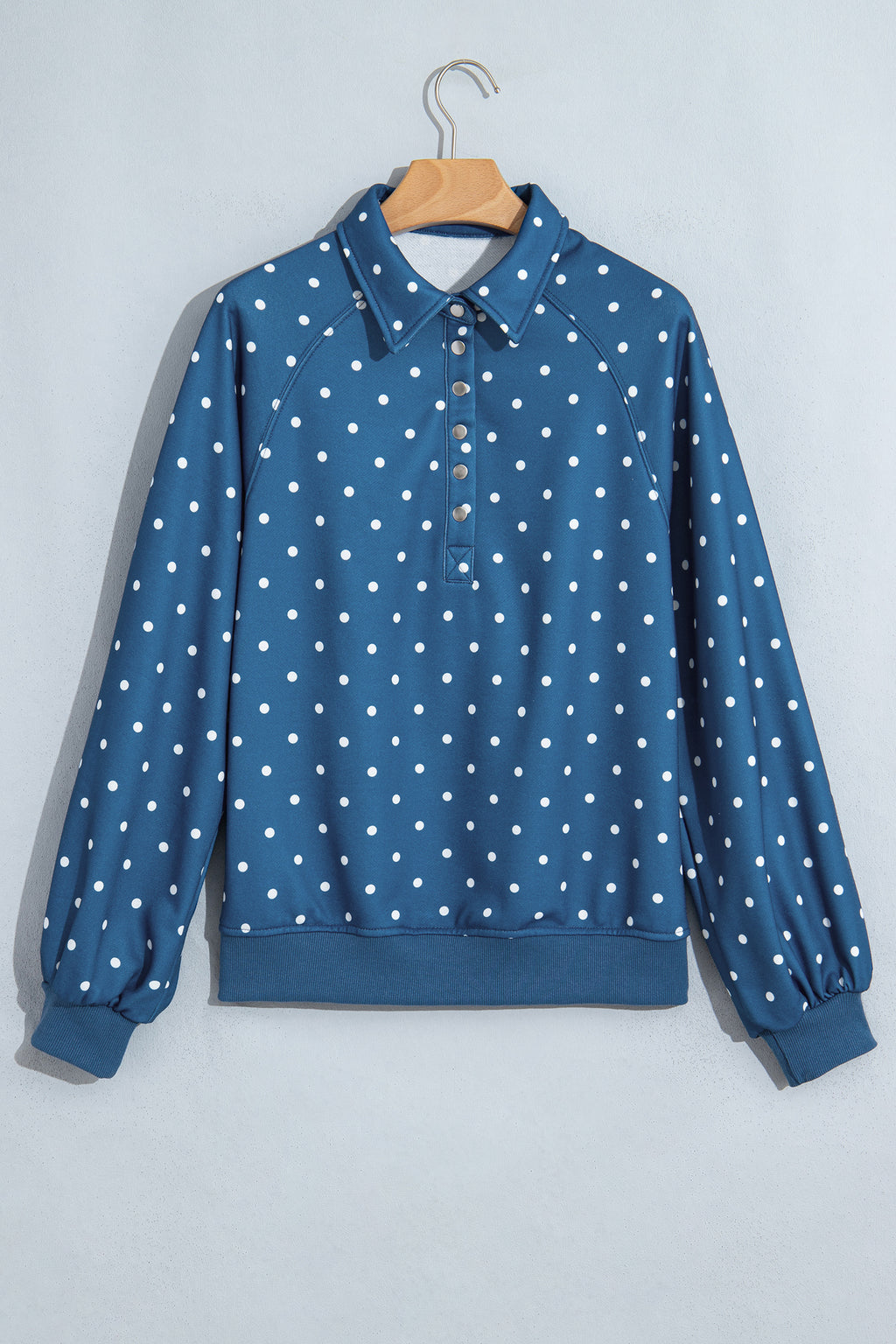 Brown polka dot print casual pullover sweatshirt with metal button collar by Dear-Lover, made from polyester, perfect for everyday wear.