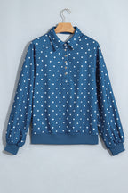 Brown polka dot print casual pullover sweatshirt with metal button collar by Dear-Lover, made from polyester, perfect for everyday wear.
