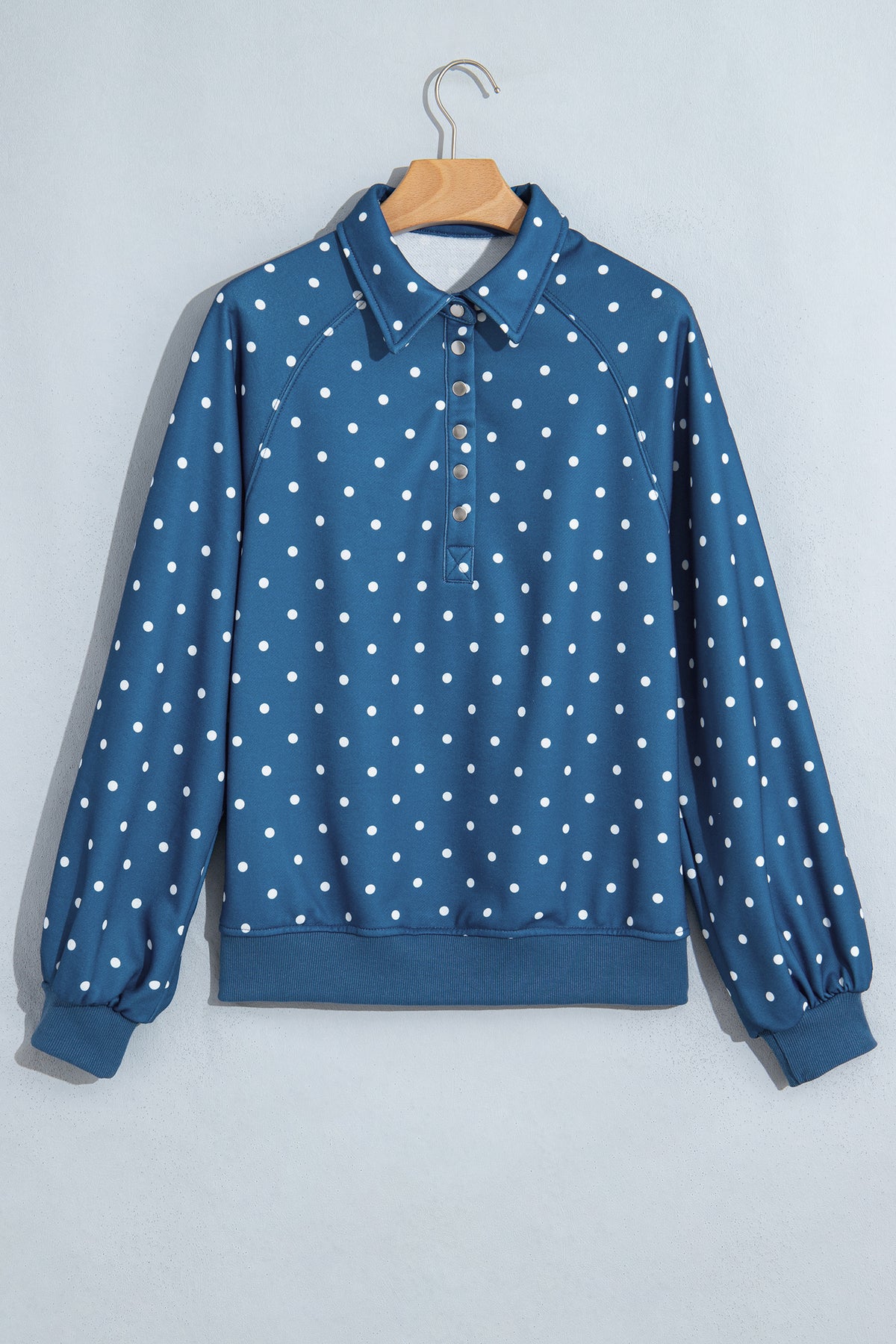 Brown polka dot print casual pullover sweatshirt with metal button collar by Dear-Lover, made from polyester, perfect for everyday wear.