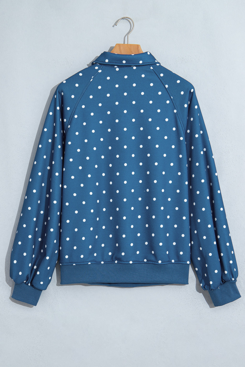 Brown polka dot print casual pullover sweatshirt with metal button collar from Dear-Lover, made of 100% polyester.