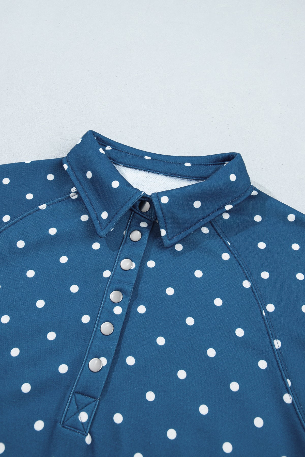 Brown polka dot print casual pullover sweatshirt with metal button collar, made from polyester, by Dear-Lover.