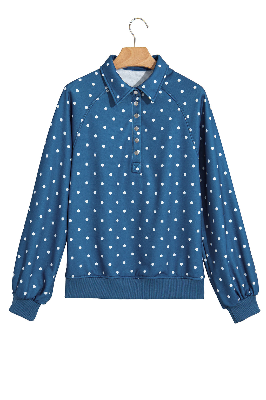 Brown polka dot print casual pullover sweatshirt with metal button collar, made of polyester, from Dear-Lover Dropshipping.