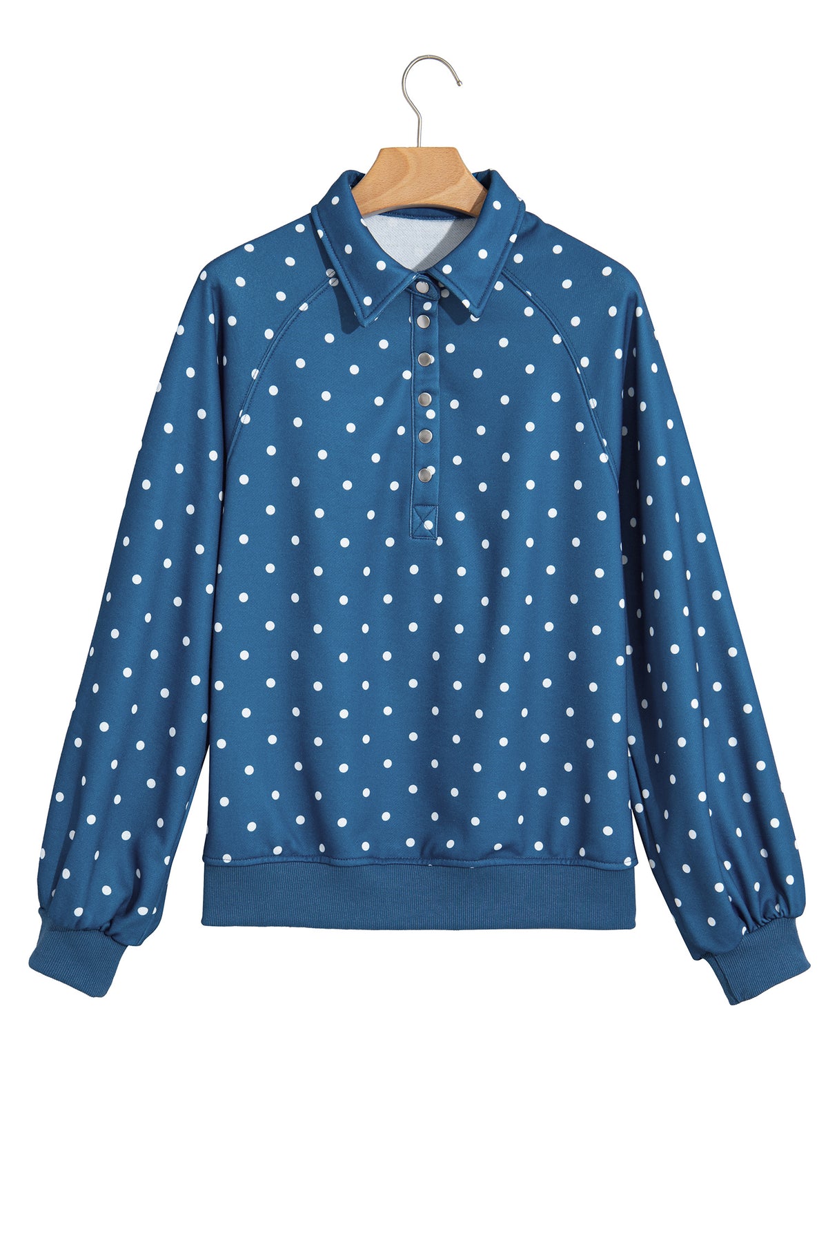 Brown polka dot print casual pullover sweatshirt with metal button collar, made of polyester, from Dear-Lover Dropshipping.