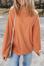 Orange ribbed corduroy oversized sweatshirt from Dear-Lover, featuring a soft, textured fabric and relaxed fit.