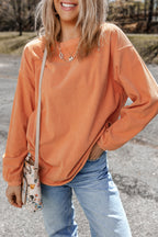 Orange ribbed corduroy oversized sweatshirt by Dear-Lover Dropshipping, featuring a cozy, textured fabric and relaxed fit.