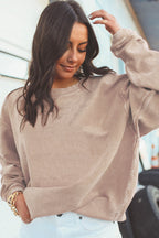 Orange ribbed corduroy oversized sweatshirt from Dear-Lover Dropshipping, featuring a cozy, textured fabric and relaxed fit.