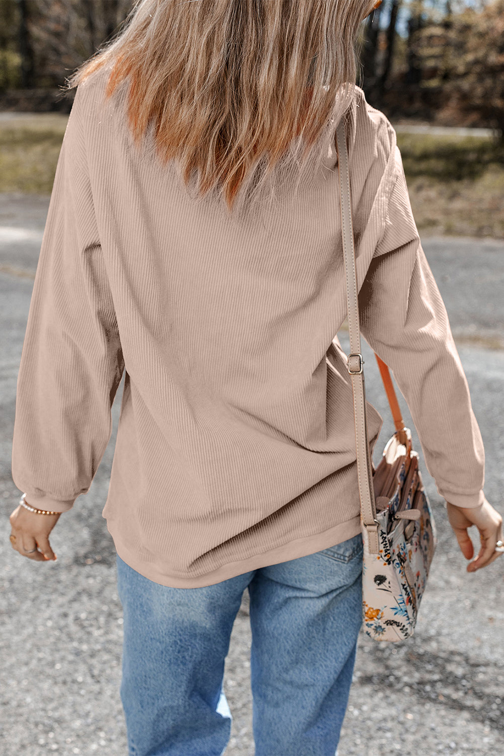 Orange ribbed corduroy oversized sweatshirt from Dear-Lover, featuring a soft fabric and relaxed fit, ideal for casual wear.