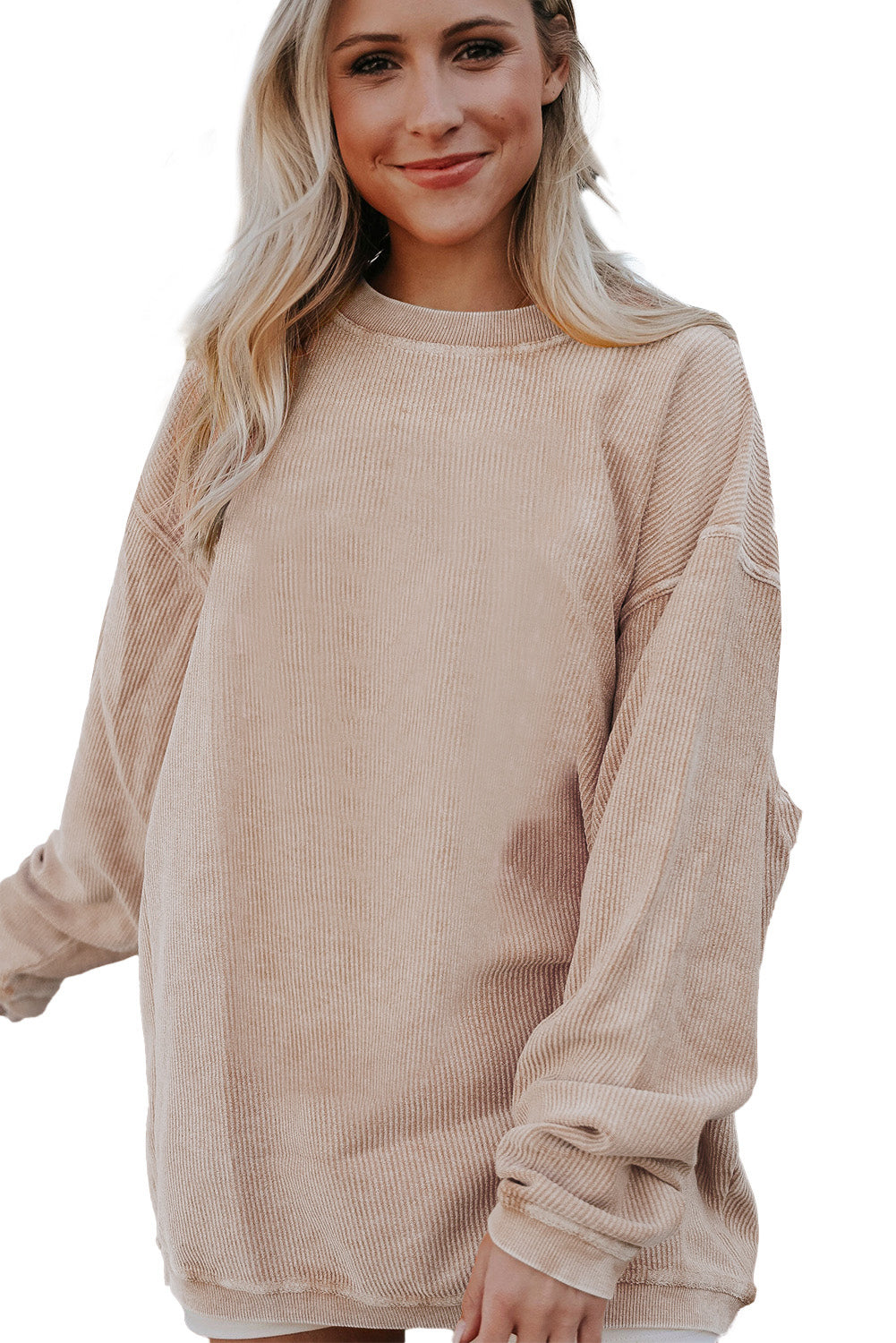 Orange ribbed corduroy oversized sweatshirt from Dear-Lover, featuring a cozy, relaxed fit with textured fabric detail.