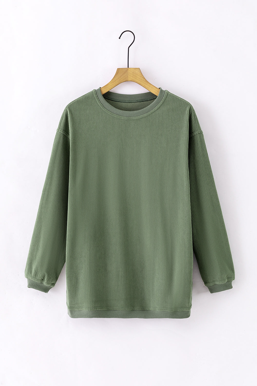 Orange ribbed corduroy oversized sweatshirt by Dear-Lover, showing a cozy, relaxed fit with ribbed texture and long sleeves.