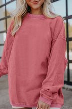 Orange ribbed corduroy oversized sweatshirt from Dear-Lover Dropshipping, featuring a cozy, textured fabric and relaxed fit.