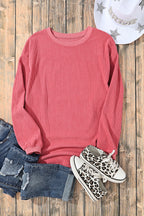Orange ribbed corduroy oversized sweatshirt from Dear-Lover Dropshipping, featuring a cozy, textured fabric and relaxed fit.