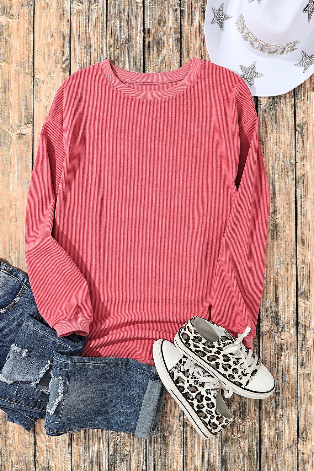Orange ribbed corduroy oversized sweatshirt from Dear-Lover Dropshipping, featuring a cozy, textured fabric and relaxed fit.