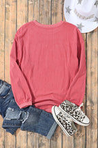 Orange ribbed corduroy oversized sweatshirt from Dear-Lover, casual tops with a relaxed fit and textured fabric.