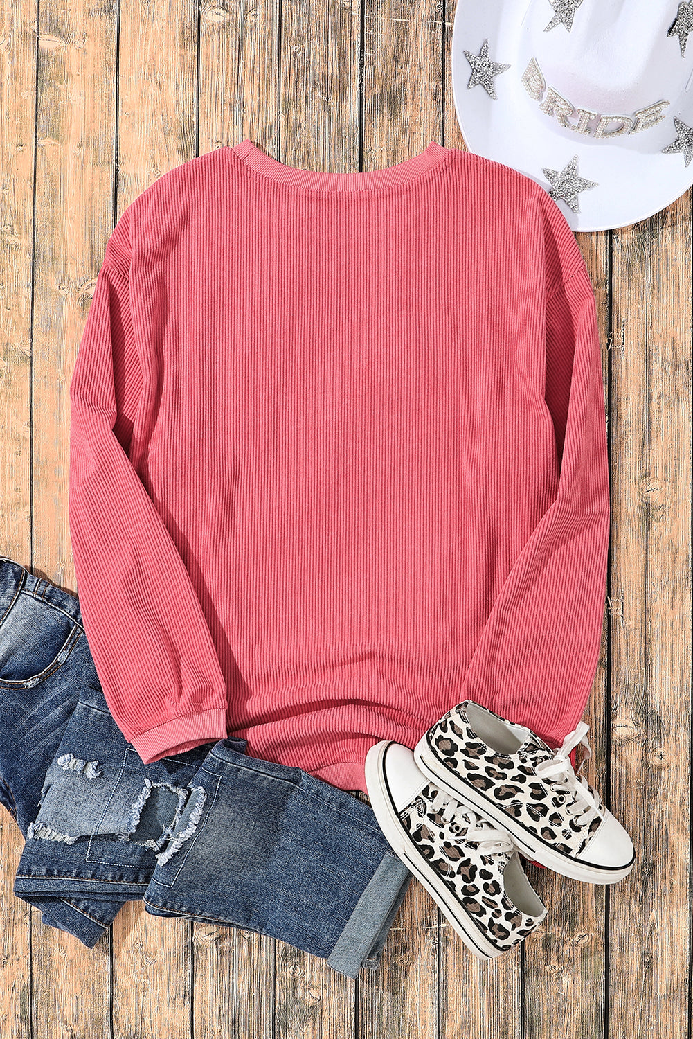 Orange ribbed corduroy oversized sweatshirt from Dear-Lover, casual tops with a relaxed fit and textured fabric.