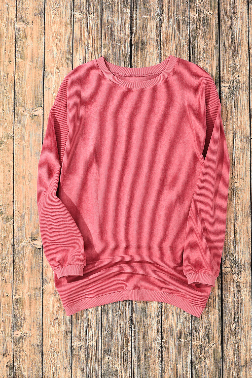 Orange ribbed corduroy oversized sweatshirt from Dear-Lover Dropshipping, featuring a cozy, relaxed fit and textured fabric.
