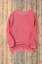 Orange ribbed corduroy oversized sweatshirt from Dear-Lover Dropshipping, featuring a cozy, relaxed fit and textured fabric.