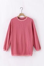 Orange ribbed corduroy oversized sweatshirt from Dear-Lover, featuring a cozy, textured fabric and relaxed fit for casual wear.