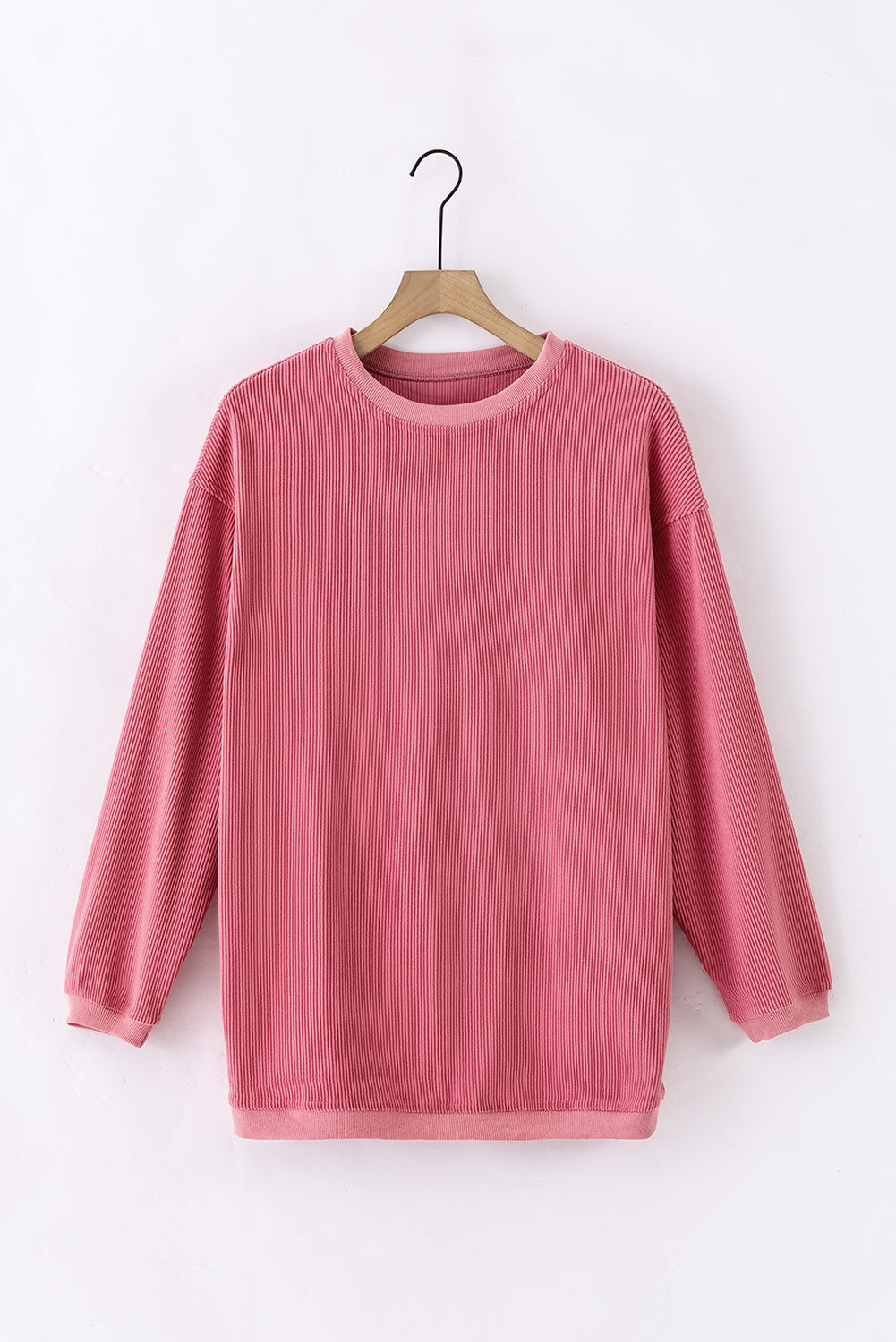 Orange ribbed corduroy oversized sweatshirt from Dear-Lover, featuring a cozy, textured fabric and relaxed fit for casual wear.