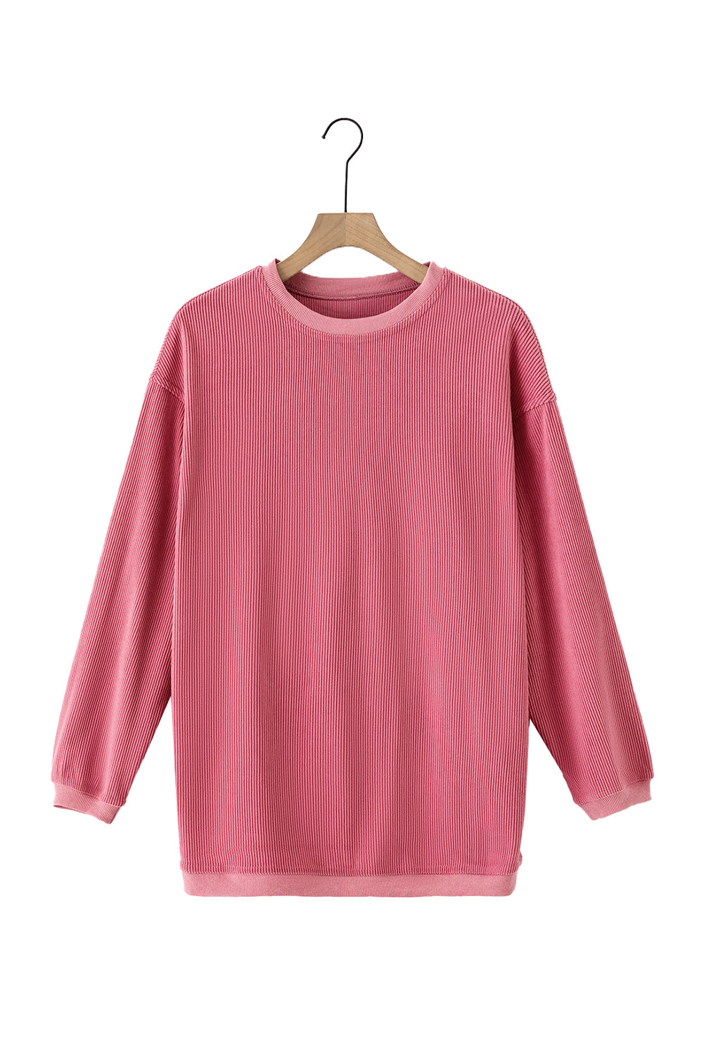 Orange ribbed corduroy oversized sweatshirt by Dear-Lover Dropshipping, showing the relaxed fit and textured fabric.