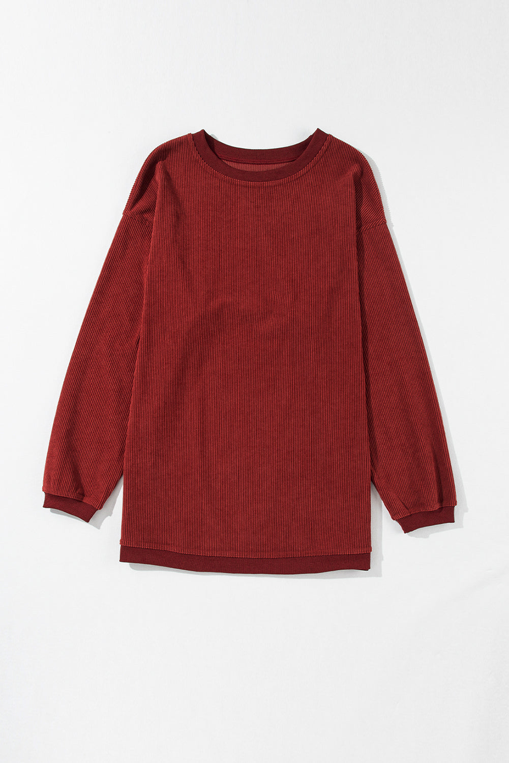 Orange ribbed corduroy oversized sweatshirt from Dear-Lover Dropshipping, featuring a soft, textured fabric and relaxed fit.