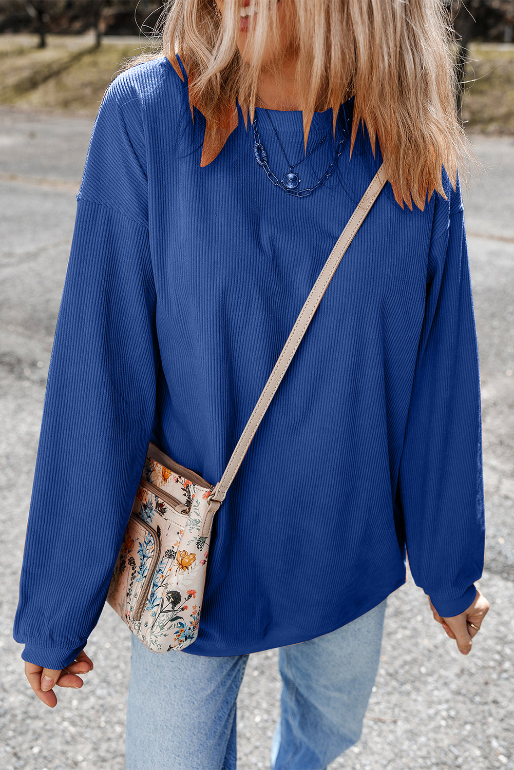 Orange ribbed corduroy oversized sweatshirt from Dear-Lover Dropshipping, featuring a cozy, relaxed fit and textured fabric.