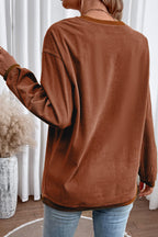 Orange ribbed corduroy oversized sweatshirt from Dear-Lover Dropshipping, featuring a cozy, relaxed fit and textured fabric.