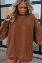 Orange ribbed corduroy oversized sweatshirt from Dear-Lover Dropshipping, featuring a cozy, textured fabric and relaxed fit.