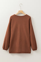 Orange ribbed corduroy oversized sweatshirt from Dear-Lover Dropshipping, featuring a relaxed fit and textured fabric.