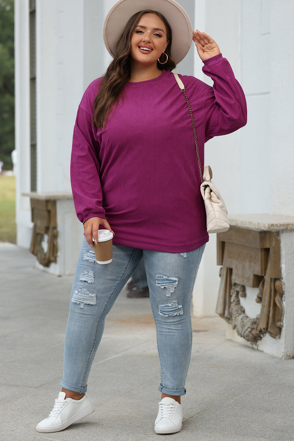 Orange ribbed corduroy oversized sweatshirt by Dear-Lover Dropshipping, featuring a cozy, textured fabric and relaxed fit.