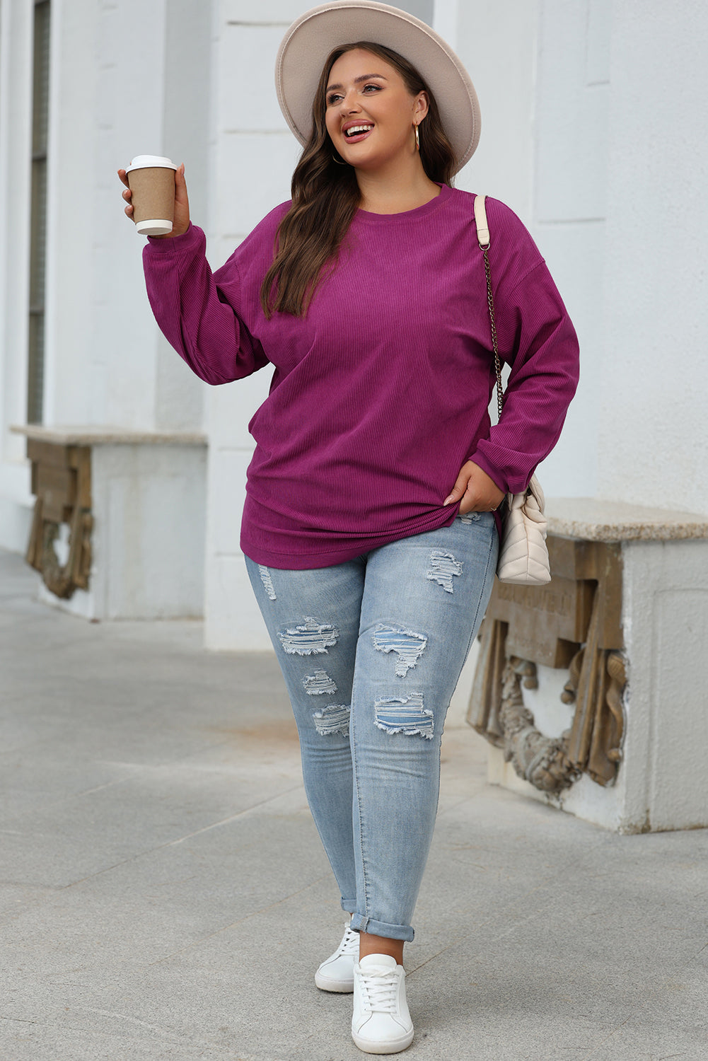 Orange ribbed corduroy oversized sweatshirt by Dear-Lover Dropshipping, featuring a cozy, textured design and relaxed fit.