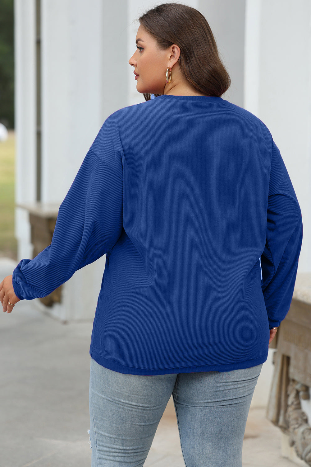 Orange ribbed corduroy oversized sweatshirt from Dear-Lover Dropshipping, featuring a relaxed fit and textured fabric.