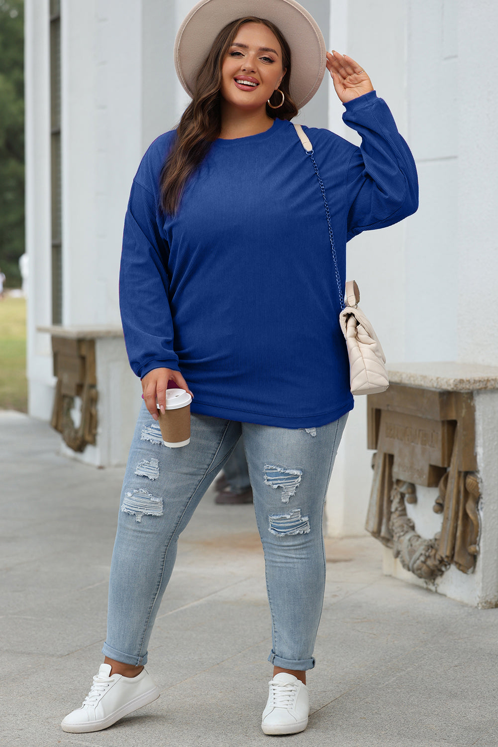 Orange ribbed corduroy oversized sweatshirt from Dear-Lover Dropshipping, showcasing a cozy, relaxed fit with textured fabric.