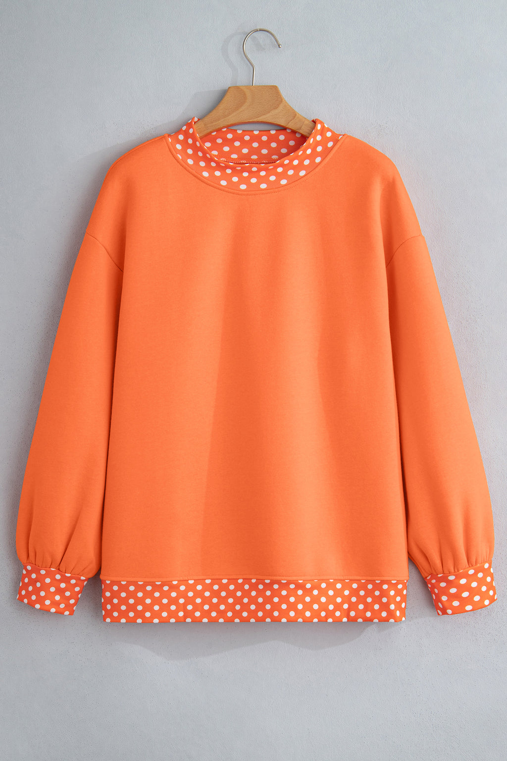 Orange colorblock polka dot oversized sweatshirt with contrast trim from Dear-Lover, made of polyester and cotton blend.