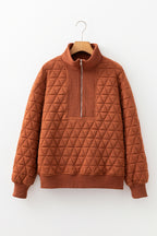 Yellow geometric quilted half-zip sweatshirt by Dear-Lover, loose fit, polyester-elastane blend, perfect for casual tops.