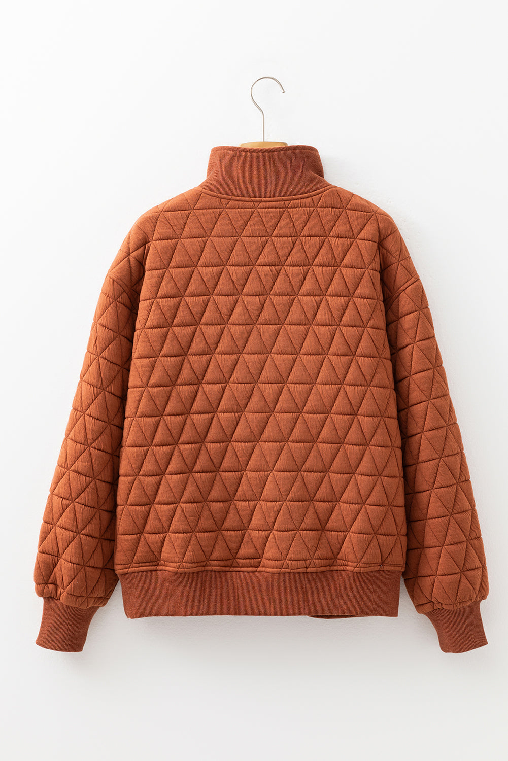 Straw yellow geometric quilted half-zip sweatshirt from Dear-Lover Dropshipping, loose fit with polyester and elastane fabric.