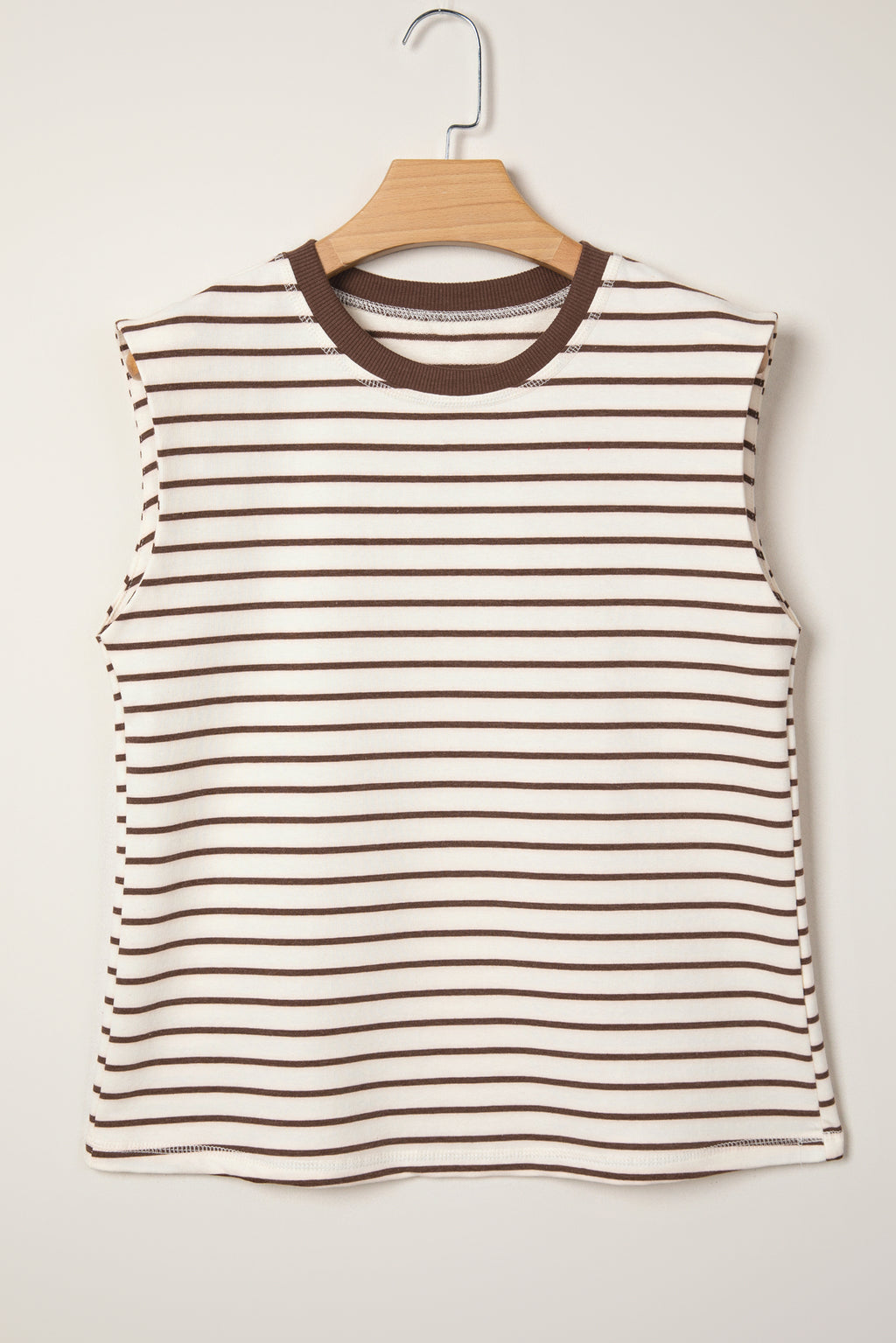 Brown stripe ribbed tank top with round neck trim from Dear-Lover, featuring a loose fit and cotton-elastane blend fabric.