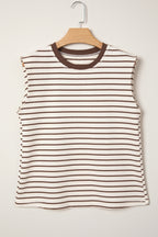 Brown stripe ribbed tank top with round neck trim from Dear-Lover, featuring a loose fit and cotton-elastane blend fabric.