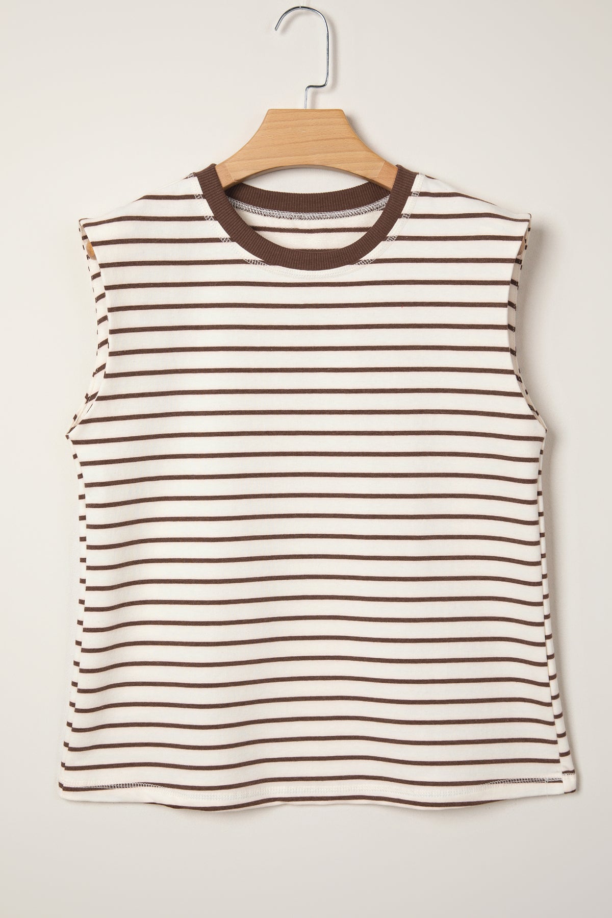 Brown stripe ribbed tank top with round neck trim from Dear-Lover, featuring a loose fit and cotton-elastane blend fabric.