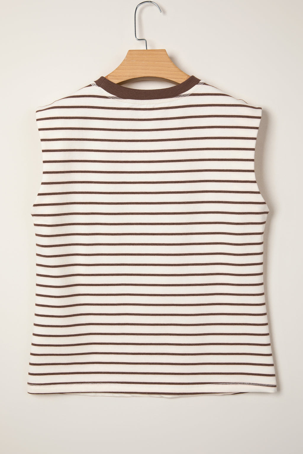 Brown stripe ribbed tank top with round neck and loose fit, made of cotton and elastane, from Dear-Lover Dropshipping.